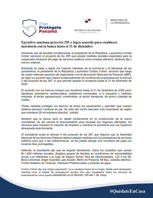 Moratoria Acuerdo de Banca y Ley 152